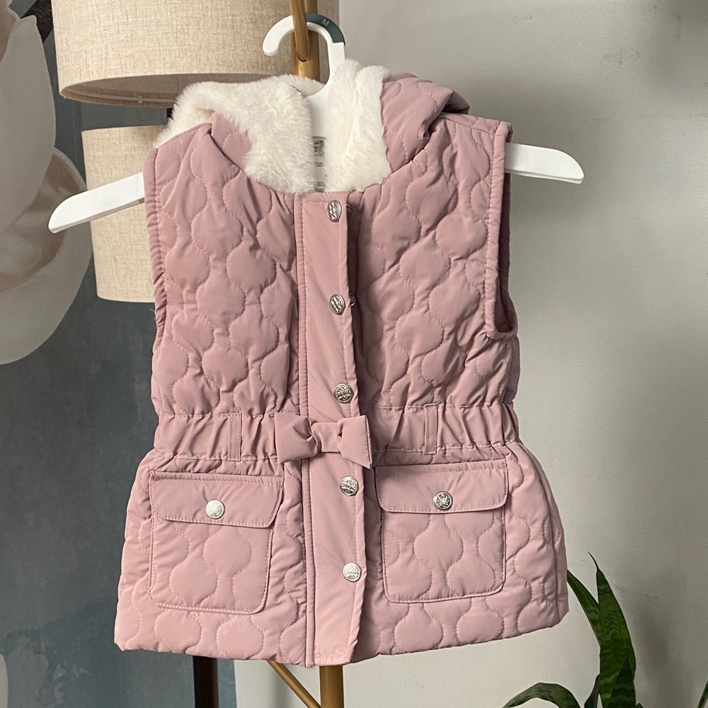 Nicole Miller NY Kids Pink Quilted Hooded Vest with Bow‎ NWOT size 4